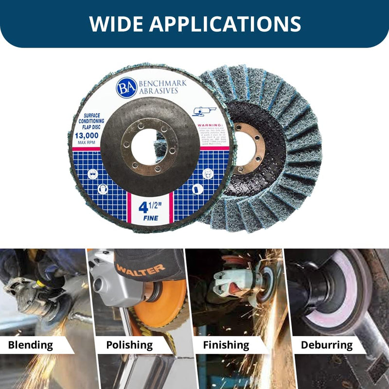 Benchmark Abrasives 4-1/2" Type 29 Surface Conditioning Angle Grinder Flap Discs for Blending, Grinding, Sanding, Polishing, 7/8" Arbor (5 Pack) - Fine Grit