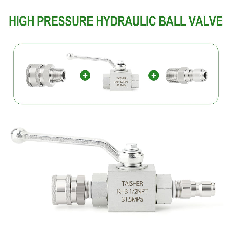 TAISHER 1PCS KHB 1/2'' NPT High Pressure Hydraulic Ball Valve Carbon Steel, Shut-Off 2 Way Ball Valve 1/2" NPT