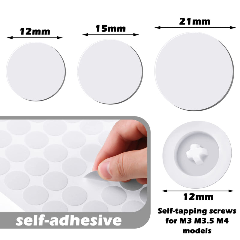 Eersida 100 Pcs Screw Caps Screw Covers Self Tapping Plastic Screw Cap Covers and 580 Pieces Self Adhesive Screw Hole Stickers Furniture Screw Cover Stickers for Wood Screws Furniture (White) White