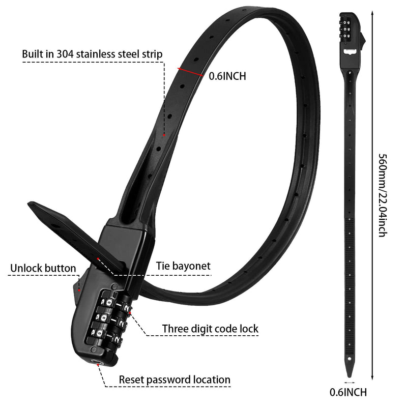 Qunclay Zip Tie Bike Combination Cabinet Refrigerator Locks Bicycle Cable Combo Multi Purpose Security Rack Motorcycle Helmet Lock for Ski French Door Outdoor 4 Black