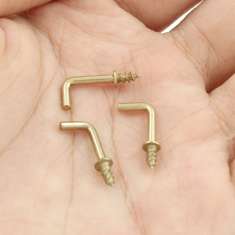 Bivethoi 150pcs Tiny L Hooks for Hanging, Mini Right Angle Screw Hooks 1/2 Inch Square Bend Hooks, Gold L Shaped Hooks 90 Degree Screw Hooks, 7 Shape Hook Self Tapping Screw Hooks Metal Screw in Hooks
