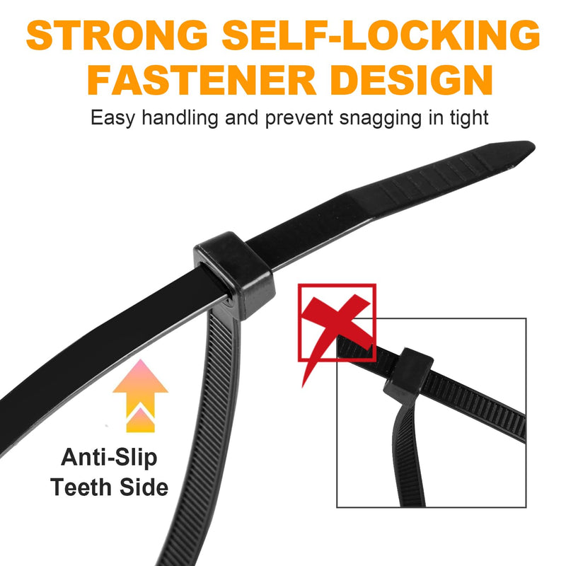 Zip Ties, RAZCC 1200pcs Black Cable Zip Ties 12 Inch, Heavy Duty Plastic Wire Ties with 50lb Tensile Strength, Self-Locking Black Nylon Tie Wraps for Indoor and Outdoor 12"(50lb tensile strength)