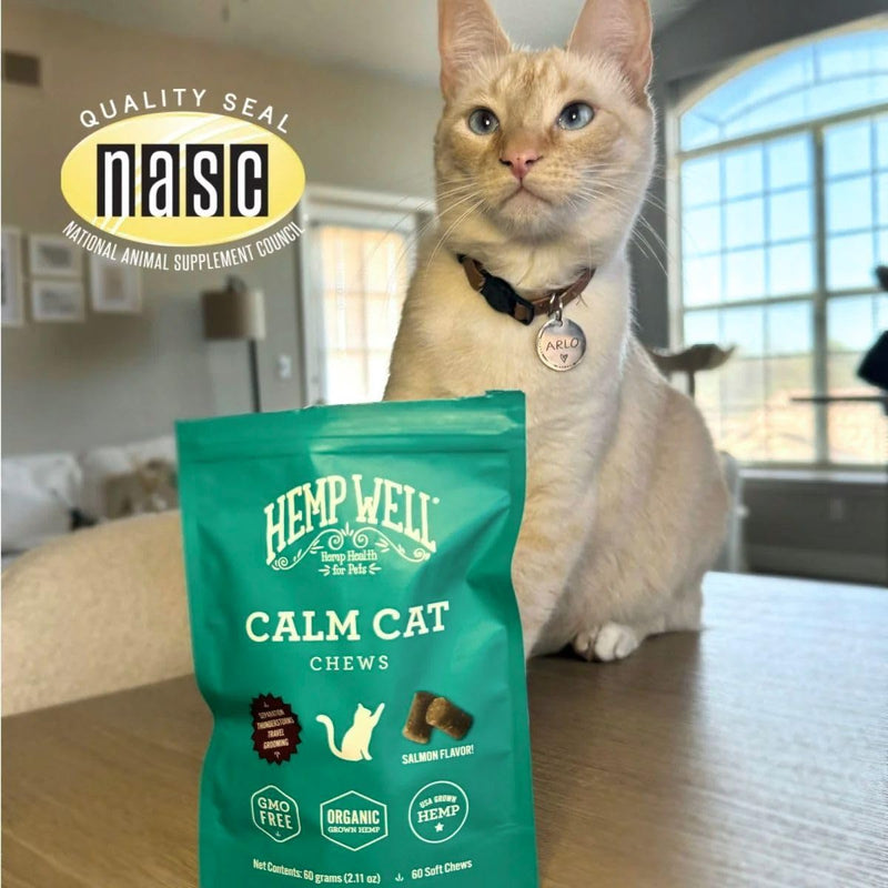 Hemp Well Calm Cat Soft Chews - Anxiety & Stress Relief Formula, Organic Ingredients, Soothes & Relaxes, Improves Behavior, 60 Count 60 Count (Pack of 1)