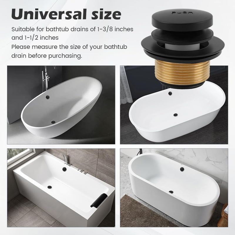 Bathtub Drain Tip-Toe Trim Set with Two-Hole Overflow Faceplate, Bath Tub Drain Conversion Kit Replacement Bathtub Drains Stopper Assembly with Universal Fine & Coarse Thread(Color:Matte Black) Matte Black