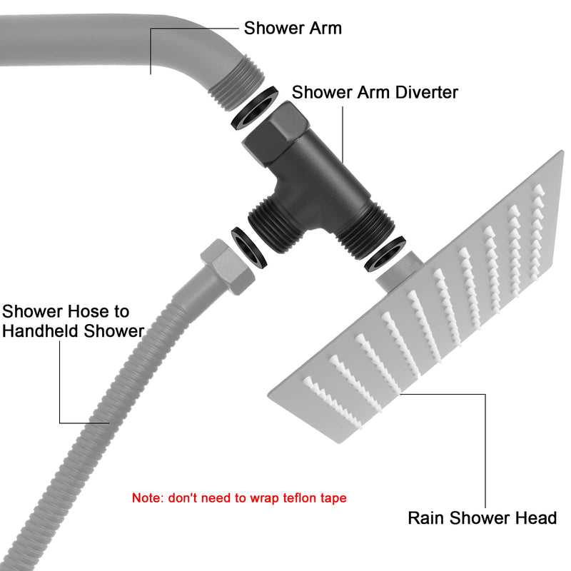 NearMoon Solid Brass G1/2" 3 Way Diverter Valve - Hose Fitting Tee, T Shape Adapter Connector for Angle Valve Hose, Bath Shower Arm, and Toilet Bidet Sprayer Faucet (Matte Black) Matte Black