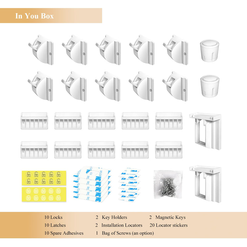 Magnetic Baby Proofing Cabinet Locks - Child Safety for Cabinets, Drawers & Cupboards - 10 Locks 2 Keys - No Drilling Easy Install by DOMILE