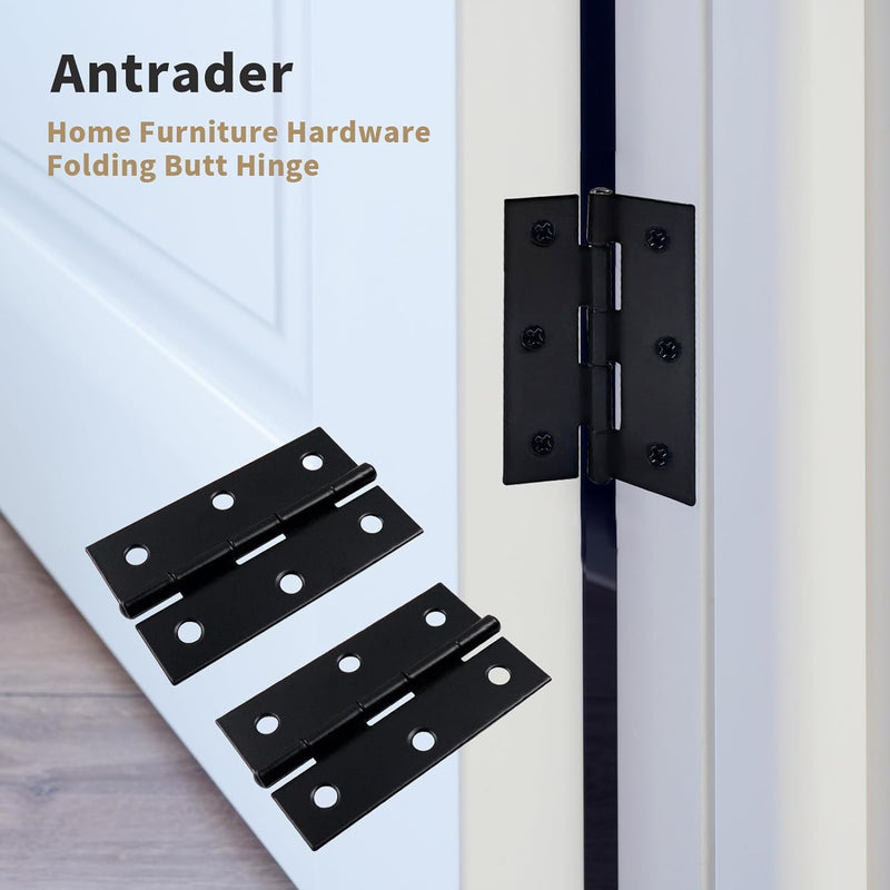 Antrader Cabinet Gate Closet Door Hinge 2-2/5'' Long Home Furniture Hardware Folding Butt Hinge Black Pack of 6 2.36" x 1.47", 6pcs