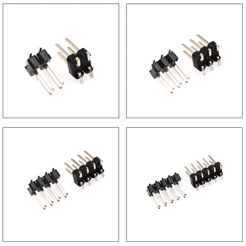 2.54mm SMD Header Connector Kit, 2 Row Male Pin Header Strip, Black, Plastic, PCB Mount, 252 Contacts, 100 Positions, 2 Poles, 2-12P, DIY Electronics Hobbyists 2 Row-Male-Pins