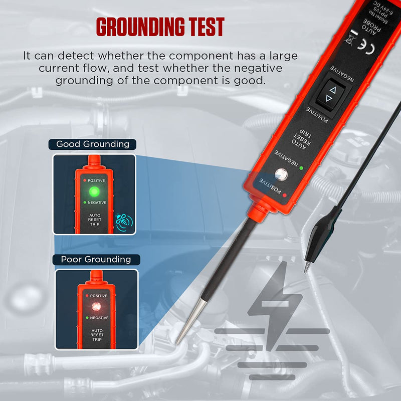 Power Circuit Probe Tester 6V-24V DC Test Light Automotive Circuit Tester Car Short Finder, 12V 12 Volt Auto Electrical Test Tool Kit, Component Activation, Polarity Identify, Overload Protection