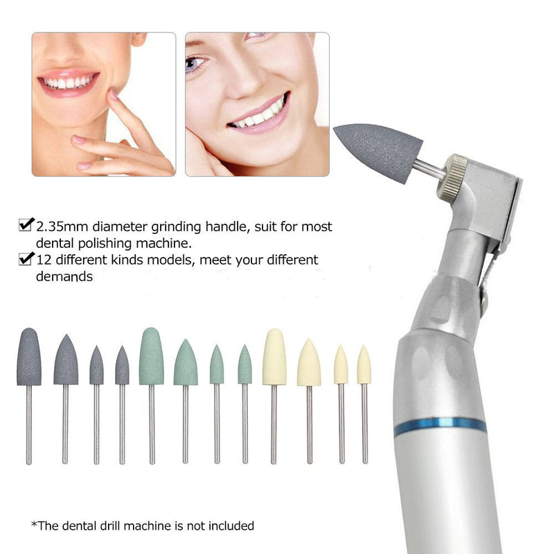 12 pcs Silicone Polishers Resin Base Hidden Denture Polishing Kits 2.35mm Drill Bits (HP0412)