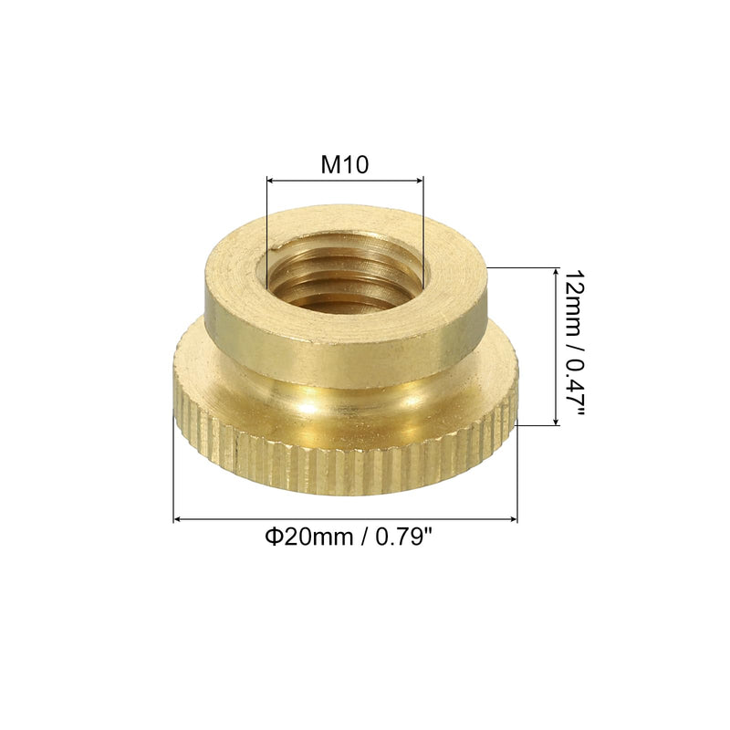 uxcell Knurled Thumb Nuts, 3Pcs M10 x D20mm x H12mm Brass High Head Blind Hole with Collar High Head Blind Hole Round Knobs Fasteners for 3D Printer Parts, Machine Tools 3