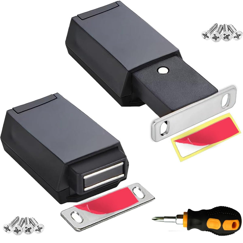 Magnetic Push to Open Cabinet Hardware CBRIVE 2 Pack Heavy Duty Push Latch & Lock for Hidden Door Touch Latches and Catch Magnet Push Release Drawer Pull Tip on RV Closet Close Strong Pop Out, Black