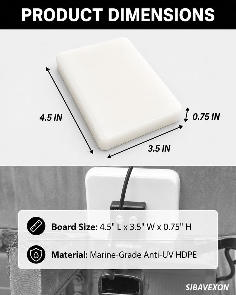 2 Pack Boat Transducer Mounting Boards, White, 4.5x3.5x0.75 in | Includes 8 adhesive tapes and 4 screws; compact transom saver for kayaks, jet skis, fish finder and sonar setups