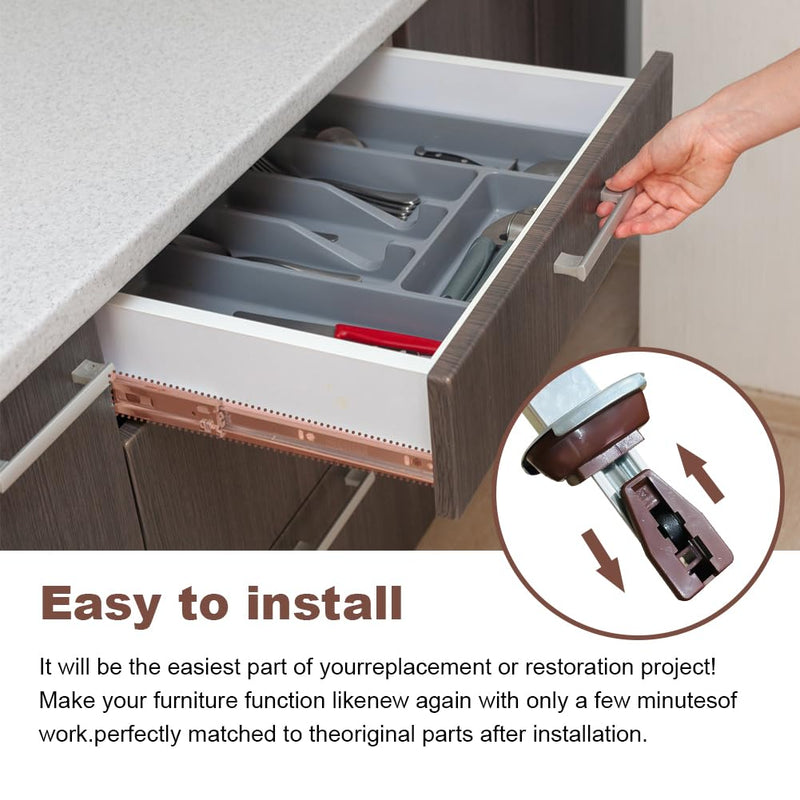 Drawer Slides Center Track for Kenlin Rite-Trak II Rails Kit, 16 Inch Drawer Metal Slides with Stop & Roller, Replacement for Dresser Nightstand Wardrobe Cabinet Drawer Tracks and Rails Kits (1 Pack) 1 Pack 14.72 Inch & 16.22 Inch