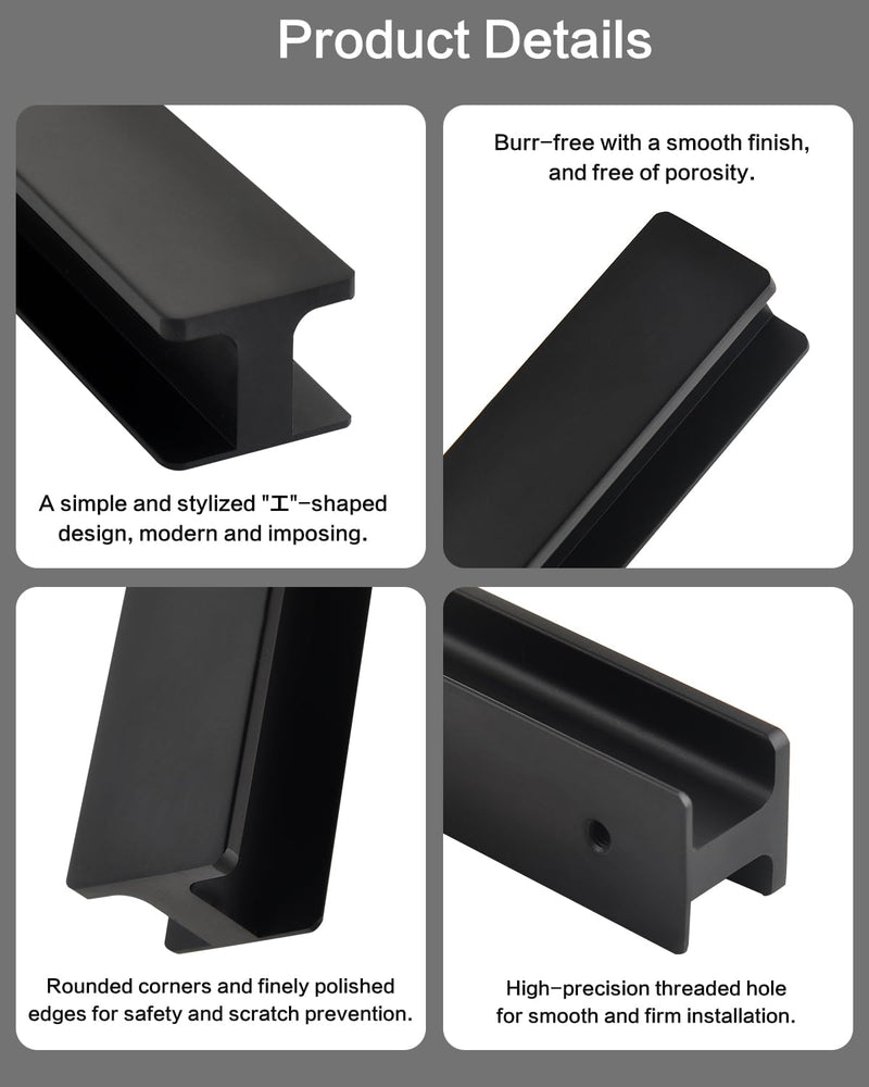 5 Pack Adhesive Drawer Handles Matte Black 7 Inch Long Cupboard Door Pulls Stick On Cabinet Pulls No Drill Glass Doors Handle Peel and Stick Barn Door Handles H-Matte Black 5