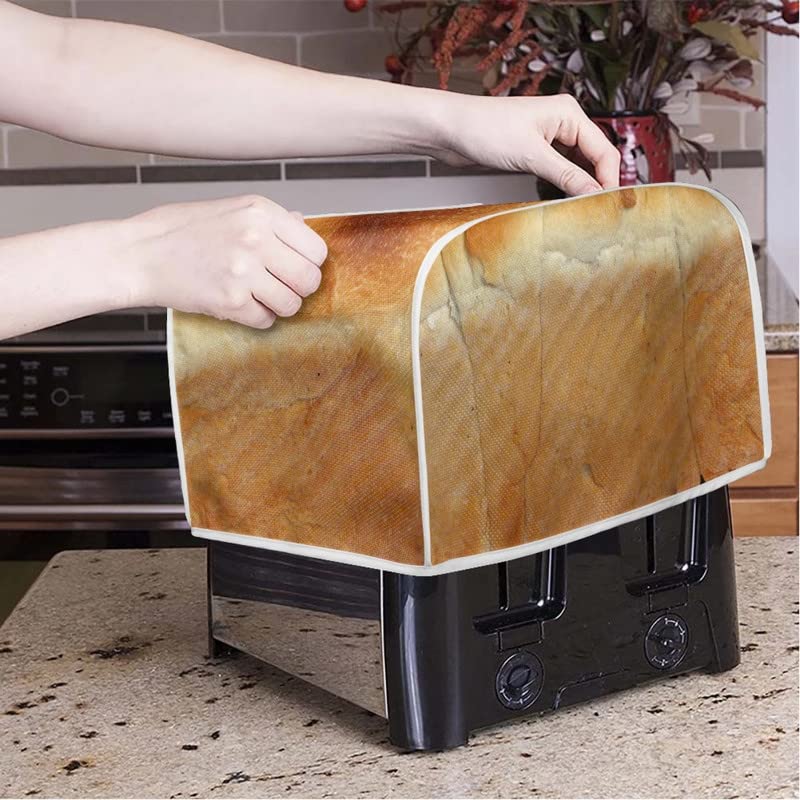 Funny 3D Freshly Baked Toast Design 2 4 Slice Toaster Cover Kitchen Appliance Cover Interesting Vivid Bread Print Toaster Dust And Fingerprint Protection/Machine Washable S - For 2 slice toaster
