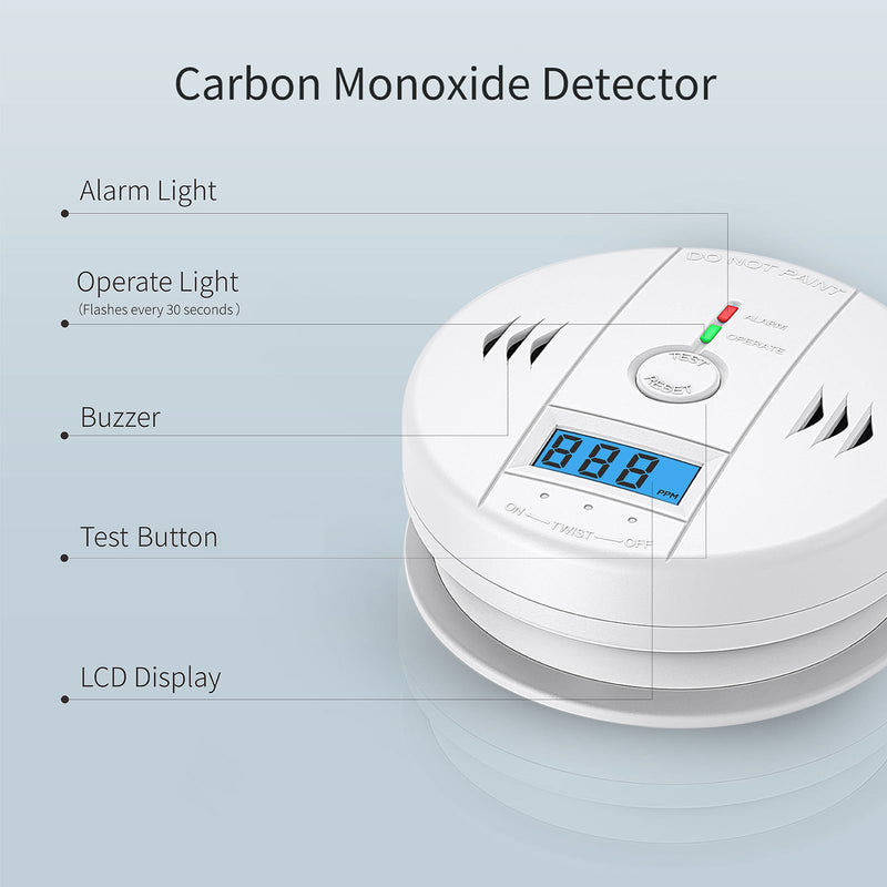 Carbon Monoxide Detectors,CO Detector Battery Powered,Carbon Monoxide Alarm with Sensitive CO Sensor,LCD Display and Sound Warning,Complies with UL 2034 Standards 1 Pack