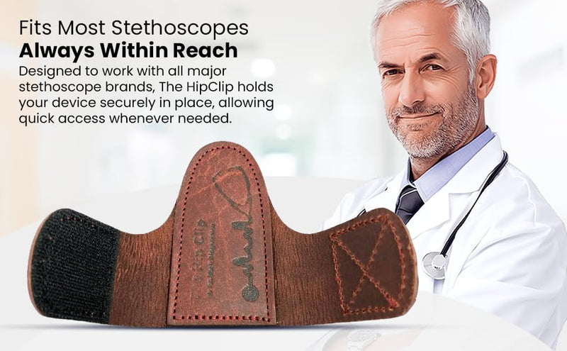 The HipClip – Handmade Leather Stethoscope Holder (Brown) Full Grain Leather
