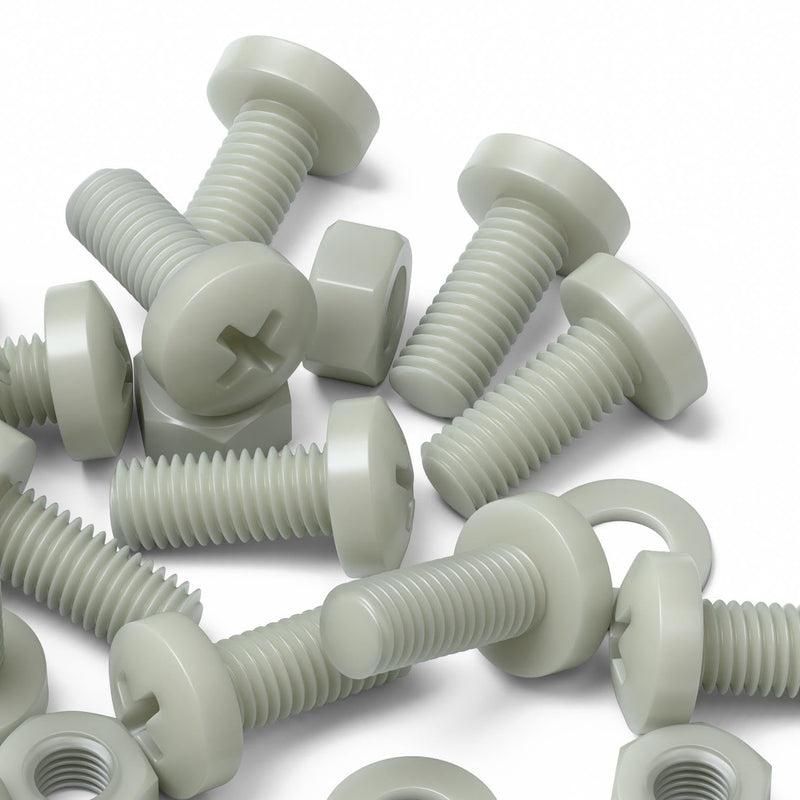 50x Glass Filled Reinforced Super Nylon Pan Head Crosshead Machine Screws, M8 x 20 mm, Plastic Nuts, Bolts & Washers (5/16 x 25/32 in)