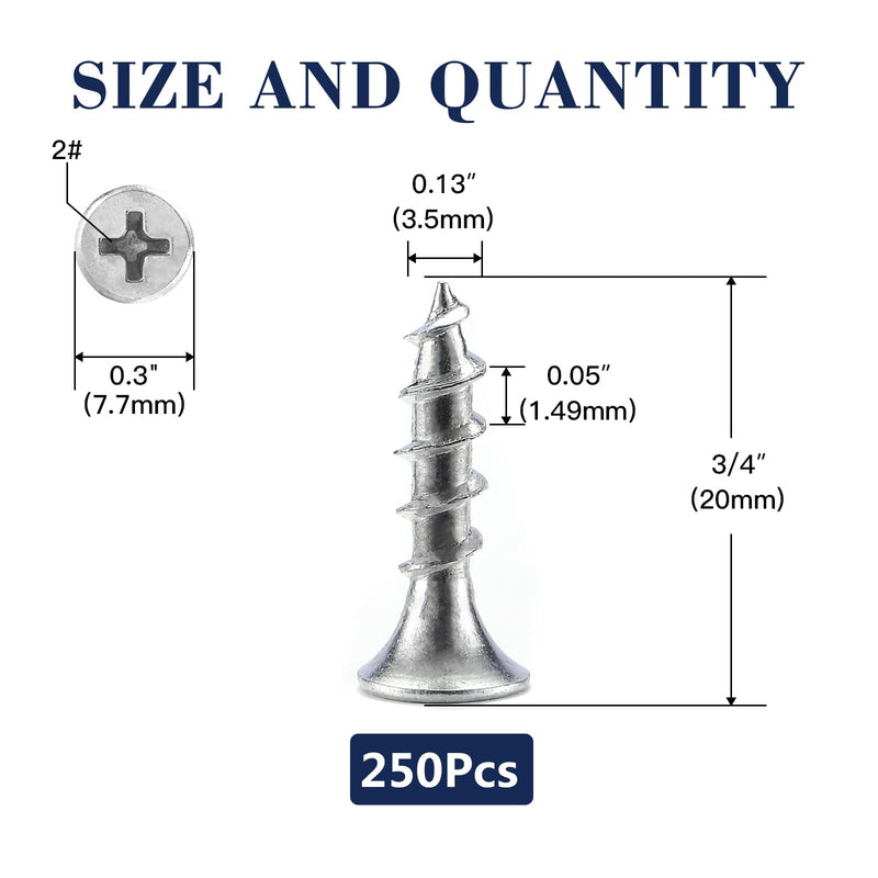 #6 x 3/4" Drywall Screws 250Pcs Carbon Steel Flat Head Fast Self Tapping Wood Screws by SG TZH 250 #6 x 3/4"