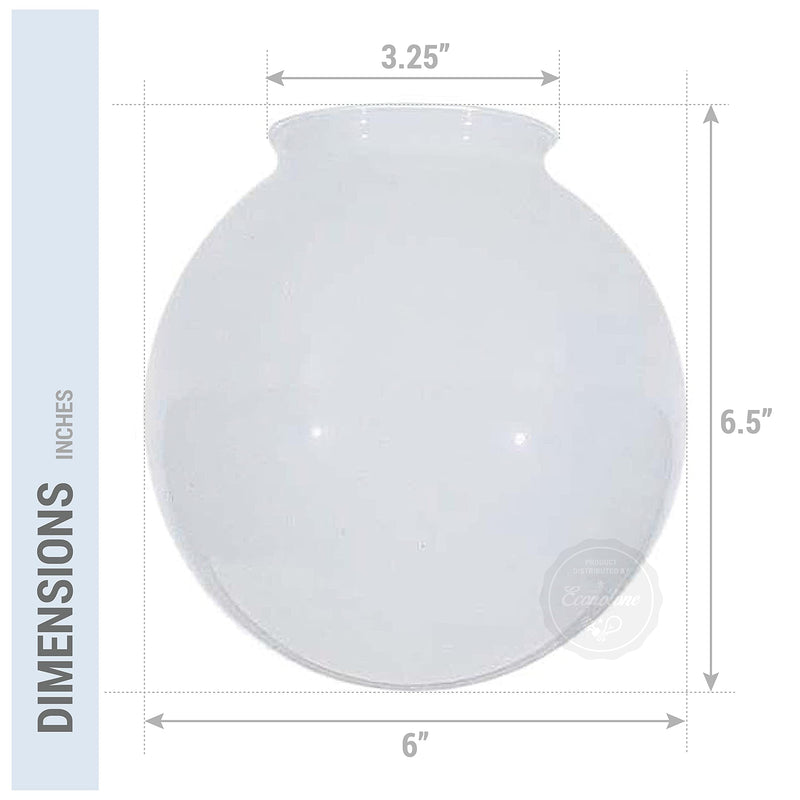 KOR K21815 6-Inch White Glass Globe Lamp Shade - 3-1/4-Inch Fitter Opening - Lighting Fixture Replacement Globe Style