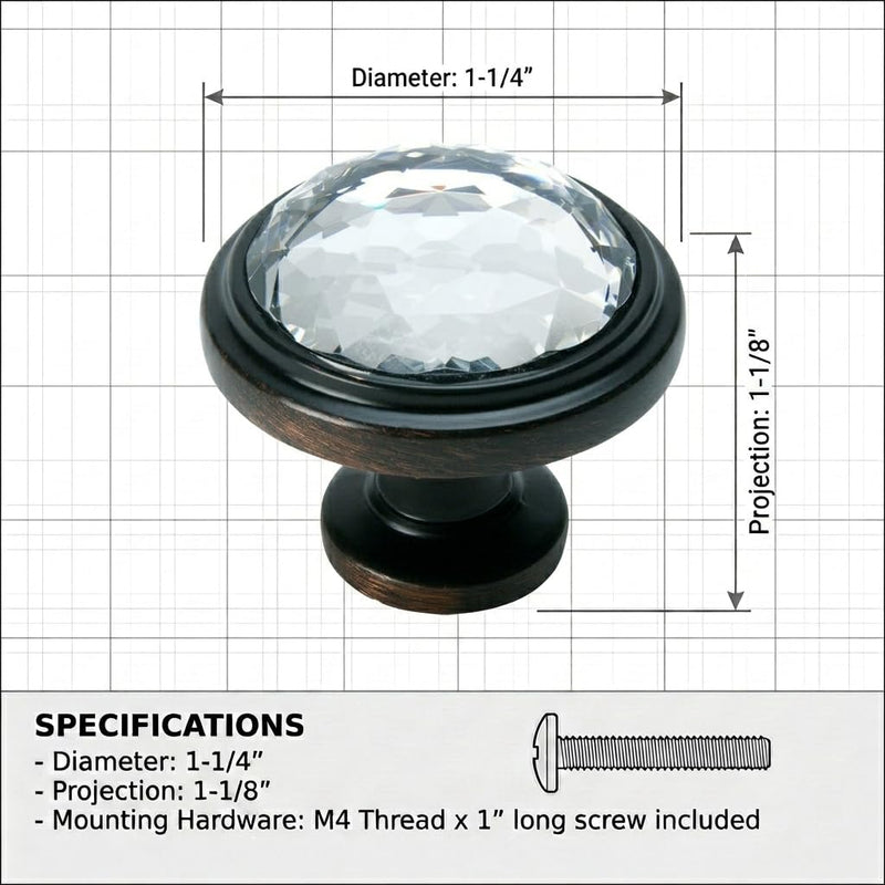 Cosmas 20 Pack 5317ORB-C Oil Rubbed Bronze Glass Knob 1-1/4 Inch Diameter