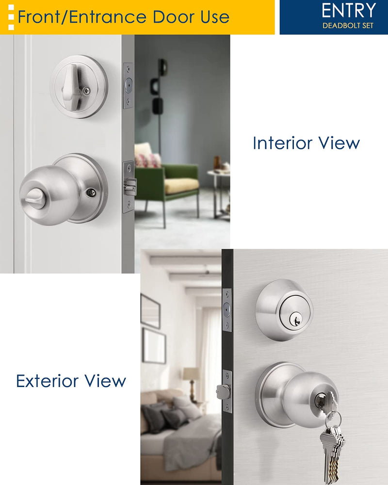 home improvement direct 3 Pack Keyed Alike Entry Door Knobs and Single Cylinder Deadbolt Lock Combo Set Security for Entrance and Front Door with Classic Satin Nickel Finish Satin Nickle