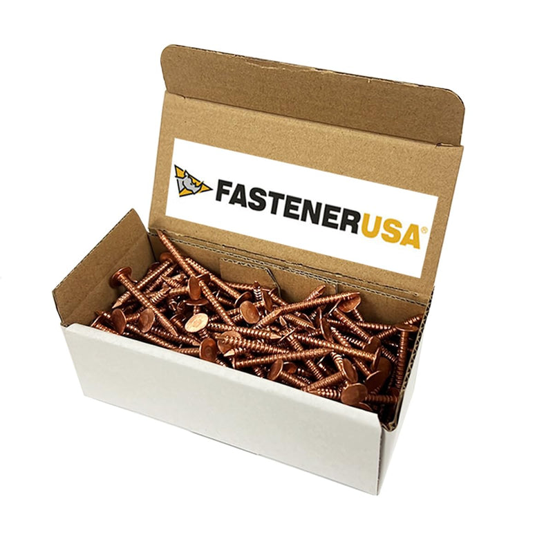 1 1/2" Solid Copper Ring Shank Roofing Nails, 10 Gauge, 3/8" Head, Diamond Point, for Slate and Tile Roofing, Gutters, Sheet Metal, Decorative Copper, 1 lb (Approx. 129 Nails), Made in USA
