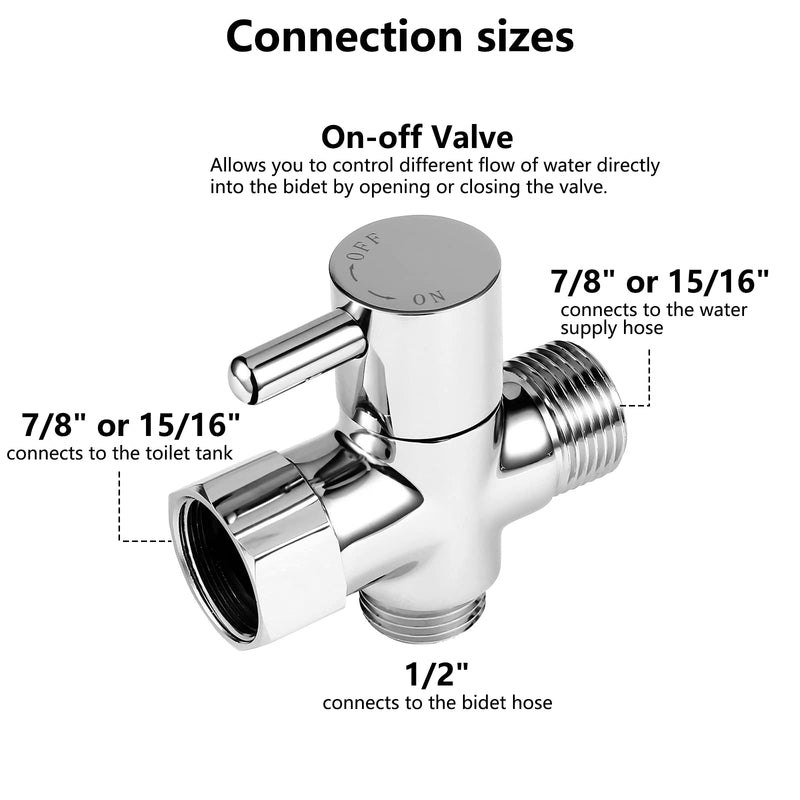Bidet T Adapter with Shut-off Valve: 3 Way Brass T-valve for Bidet 7/8”X 7/8”X 1/2” - Tee Connector Leakproof Adjust Water Pressure Toilet Attachment Bathroom Installation Metal