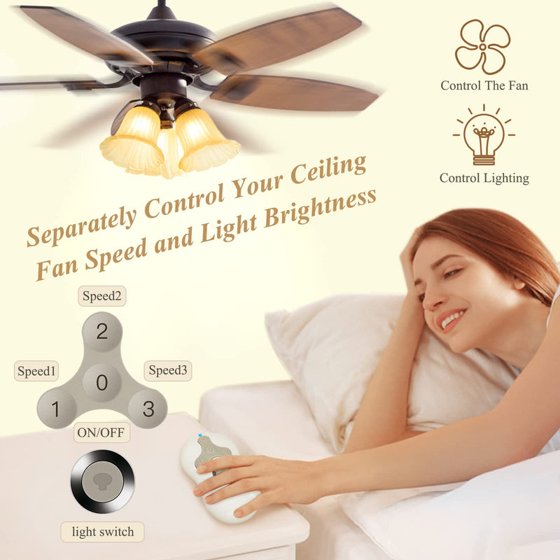 Universal Ceiling Fan Remote Control Kit, Compatible with Hunter, Harbor Breeze Hampton Bay, 3-Speed Control Fans with Dimmer, Remote Works with Hunter 99122 99123 99600 RC-05+5R