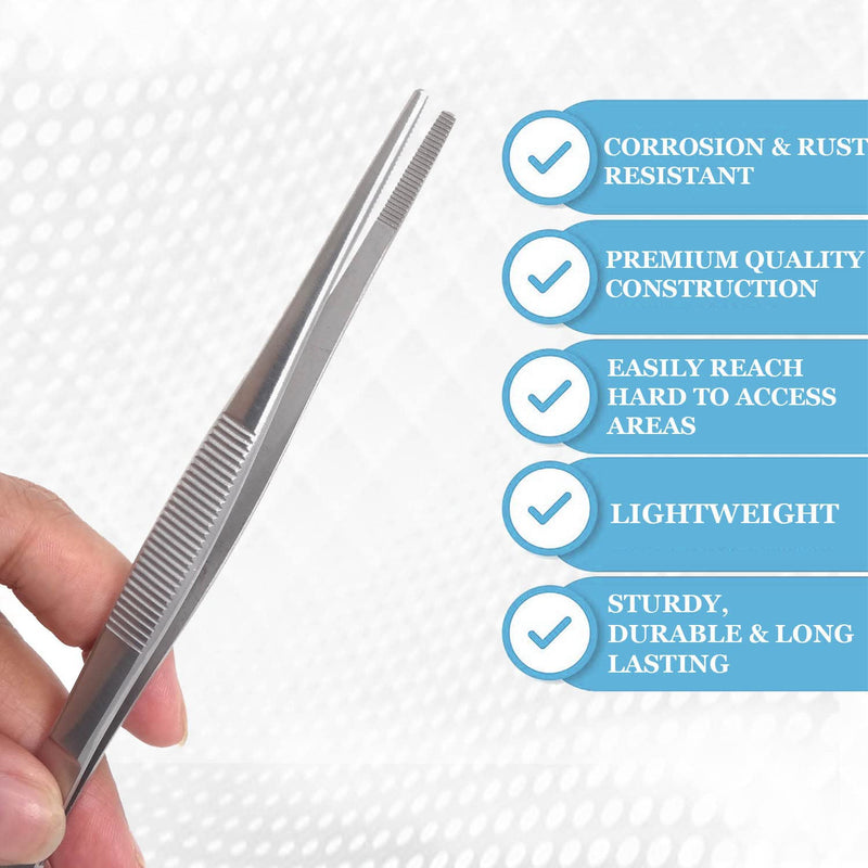Precision Blunt Serrated Tips Stainless Steel Thumb Forceps Tweezers 5.5" (14 cm), Comfortable Ridged Handle
