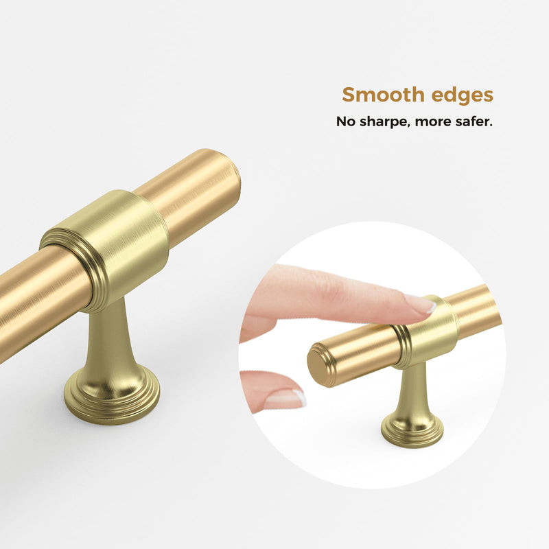Haliwu 10 Pack Brushed Brass Cabinet Pulls, 5 Inch Hole Center Drawer Pulls, Gold Handles, Zinc & Aluminum Alloy Brushed Finish, Hardware for Bathroom and Kitchen, Two Gold Colors 5 inch (128mm) hole spacing