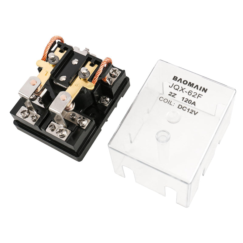 Baomain High Power Relay JQX-62F-2Z 12V DC 120A DPDT 2NO 2NC Electronmagnetic Relay Transparent Dust-Proof Type, 35mm Rail Mount Transparent (120A)