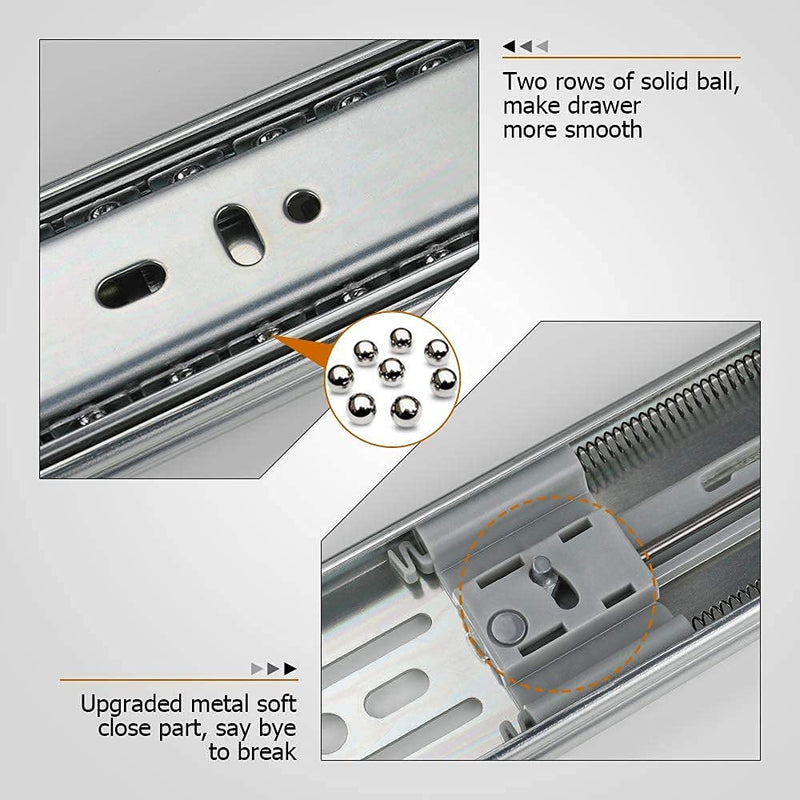 LONTAN 1 Pair 22 Inch Side/Rear Mount Soft Close Drawer Slides Full Extension 3 FOLD Drawer Glides - 4502S3-22 Drawer Slides Bottom Mount Heavy Duty 100 LB Drawer Runners with Rear Mounting Brackets soft close-22inch 1 Pair+ Brackets