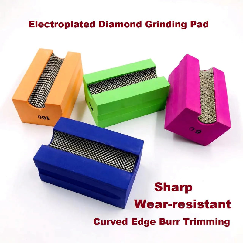 Concave Electroplated Diamond Sanding Block, 60/100/200/400 Grit Curved Polishing Pad for Grinding Trimming Granite Marble Glass Stone Tile Wood (4 Pieces)
