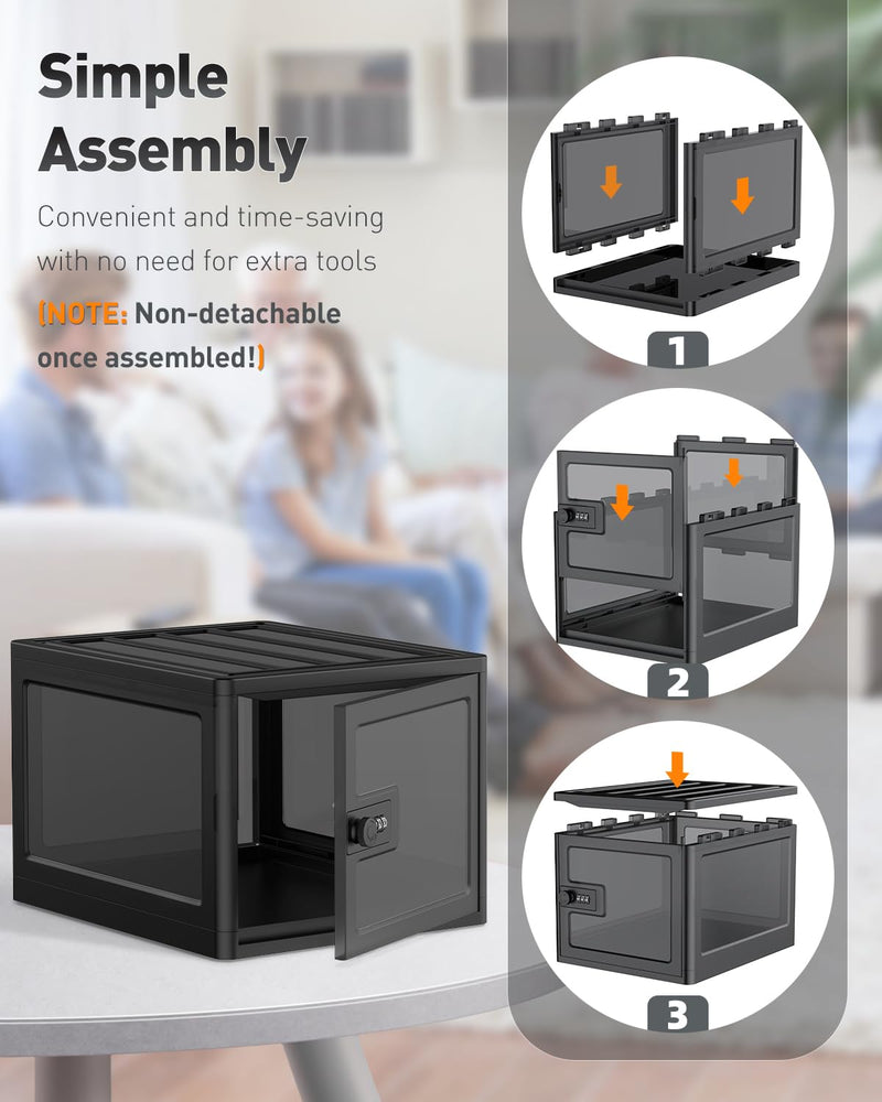 Uniclife Black Medicine Lock Box with Combination Lock 13 L Large Locking Medication Box Lockable Storage Box for Personal Items Phones Food & Snacks Stackable Fridge Lock Box for Home Office