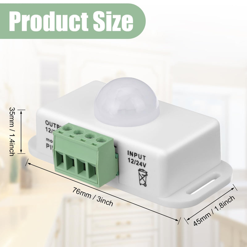 6 Pack 12V 24V PIR Sensor LED Motion Sensor Motion Detector Light Switch Body Infrared Sensing Timer Function Sign Control PIR Controllerfor Flexible LED Strip Lights(White) White