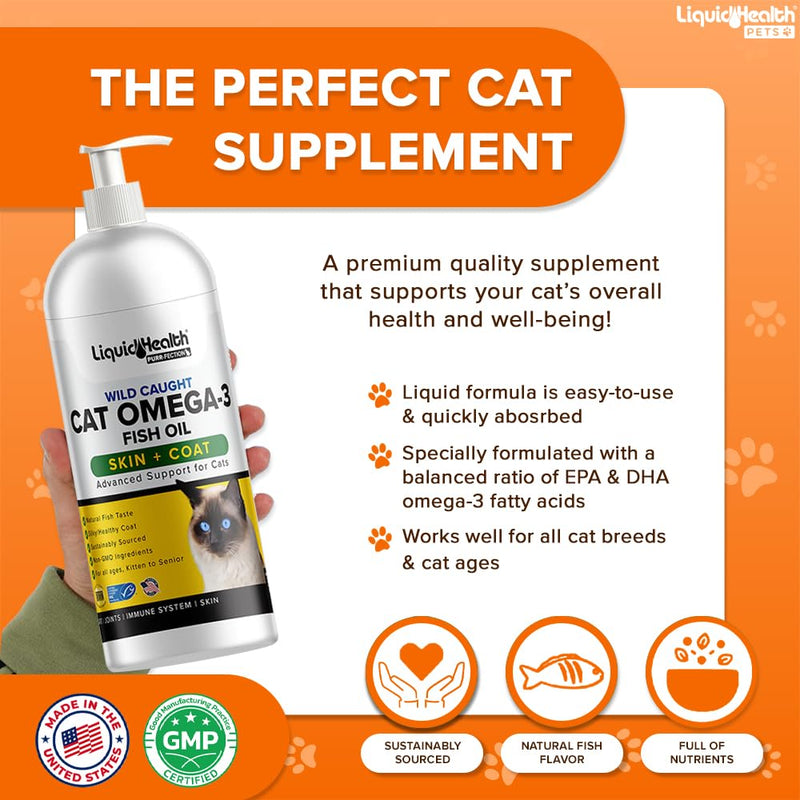 Liquid Health Pets Wild Caught Omega 3 Fish Oil for Cats - Liquid Omega 3 Supplement for Cats with EPA+DPA+DHA - Reduce Itching, Support Joint, Immunity, Brain, Heart Health - Made in the USA (2 Pack) 2 Pack