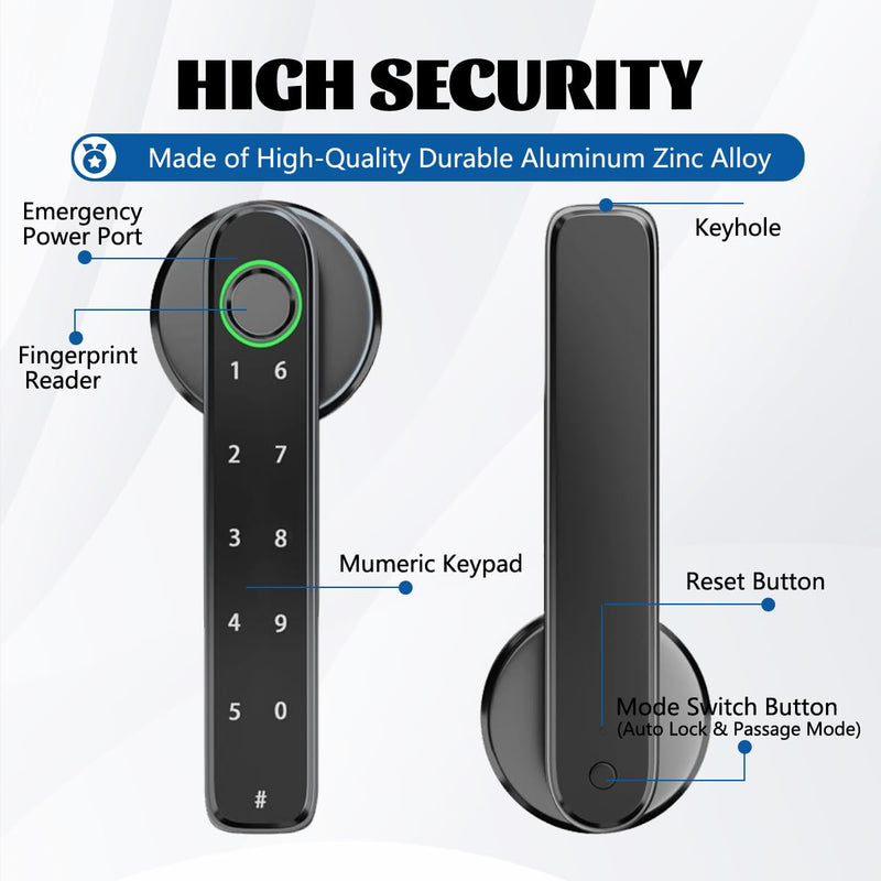 Fingerprint Door Lock,Touchscreen Biometric Door Lock, with Passcode keypad keyless Entry Door Handle,Smart Lock Handle Digital Door Lock, for Bedroom Home Hotel Office Apartment (Black) Black