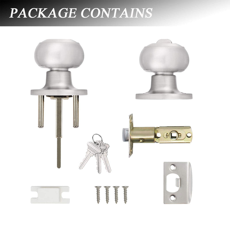 Probrico（3 Pack Entry Door Knob Keyed Alike,Satin Nickel Finish Door Lock Handle,Entry Door Lock/Ball Door knobs with Lock and Same Key,Entrance Knob[Lock with 3 Combo Keys] for Office or Front Door Satin Nickel