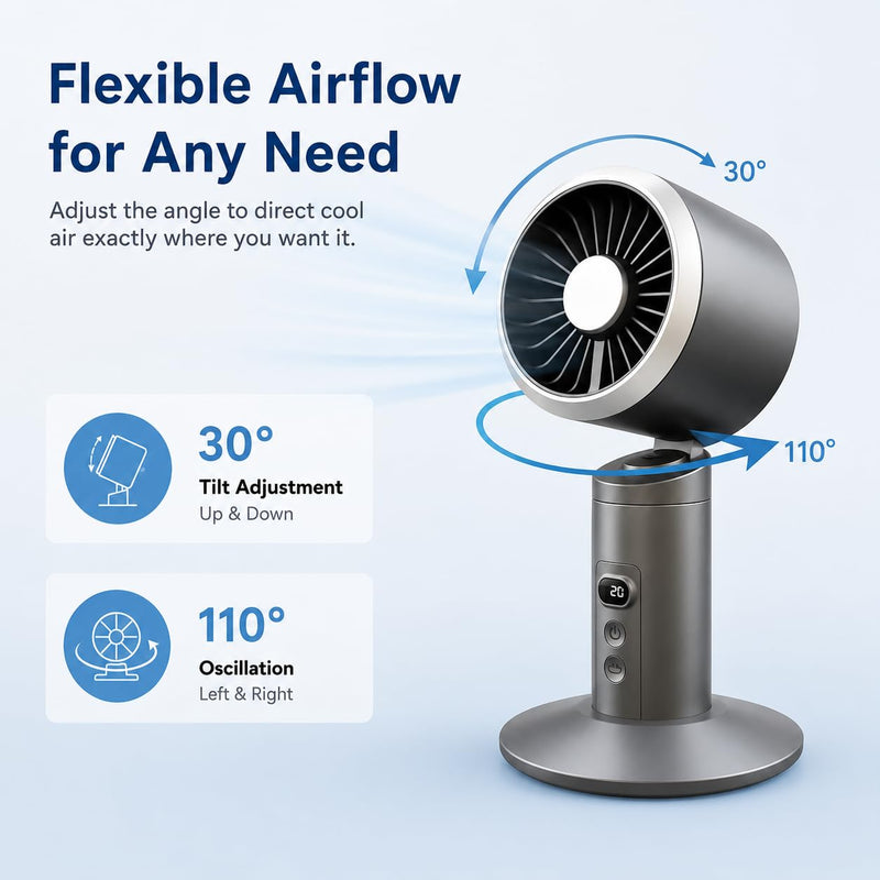 Rechargeable Oscillating Desk Fan, Cordless Battery Operated Table Fan with Strong Airflow, 5 Speeds, LED Display, 20dB Super Quiet Portable Fan for Bedroom, Office, Nightstand