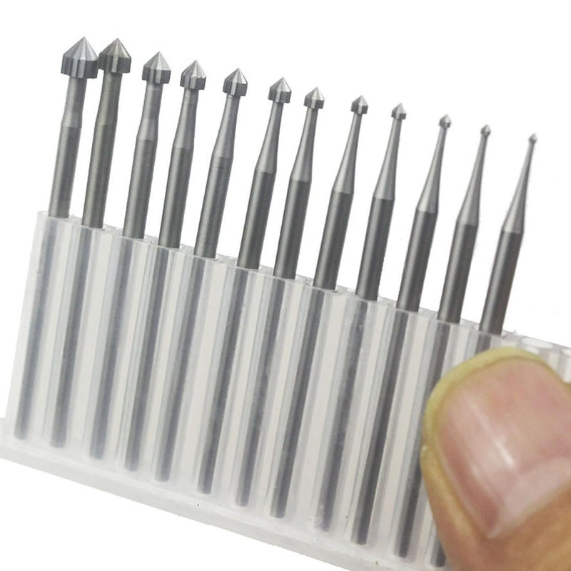 12 Pcs Jewelry Setting Burr - 3/32'' Shank Stone Setting Burs Cylinder - Cone Shape Lapidary Making Tools (010-050)