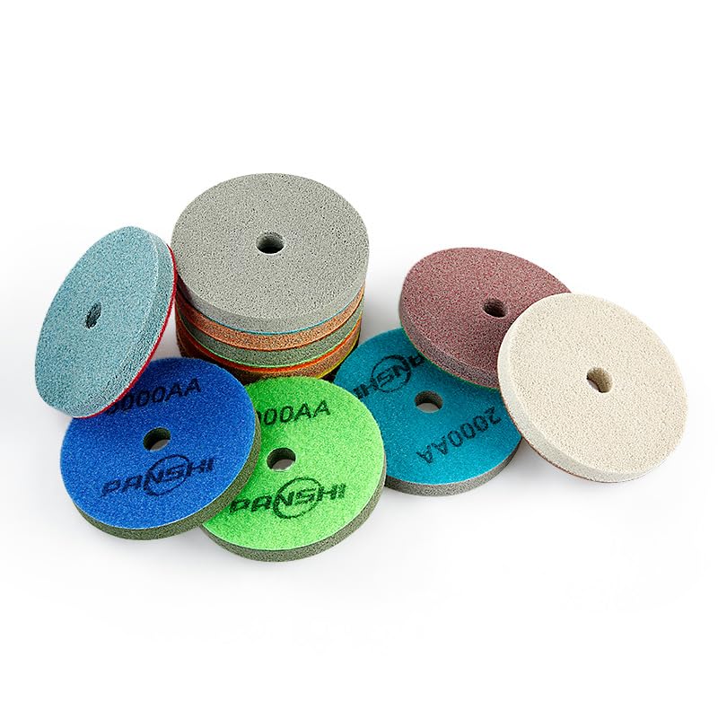 LOZLIN 8PCS 5/8-11 Granite Sponge Polishing Pad 4 inch Granite Marble Terrazzo Pad Concrete Terrazzo Polishing Foam Grinding Discs