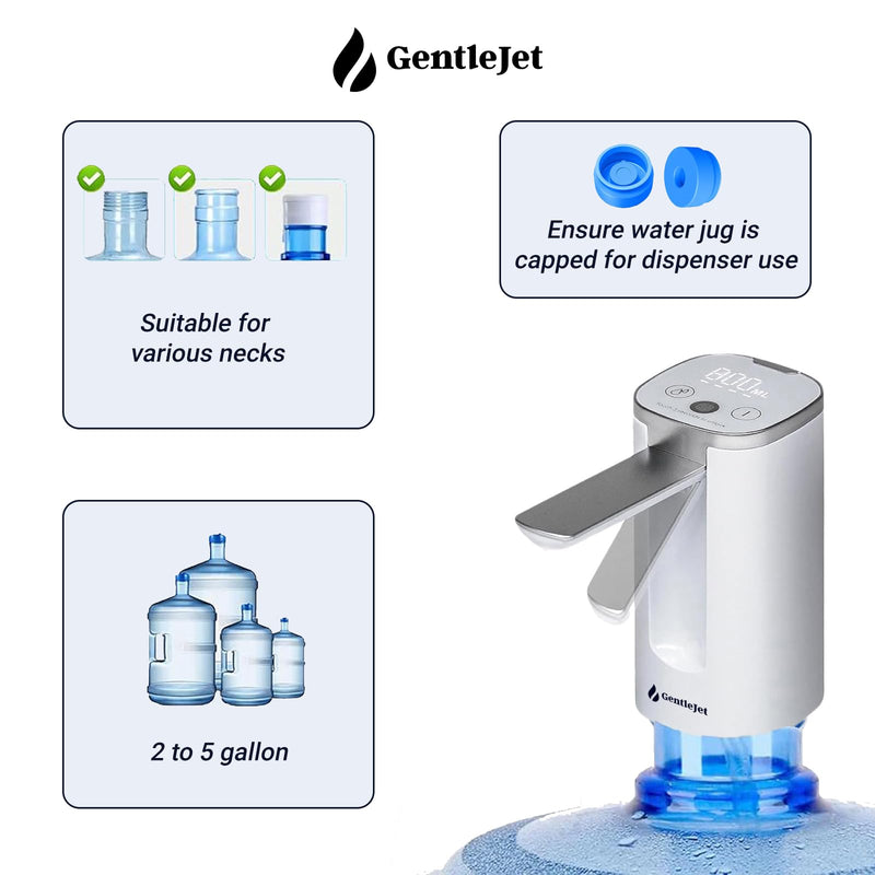 Automatic Water Dispenser Pump for 5 Gallon Bottle - Digital Display, Type-C USB Charging, Portable Electric Water Pump, Foldable Spout, Quantitative & Continuous Dispensing (Black - Silver) Black - Silver - NewNest Australia
