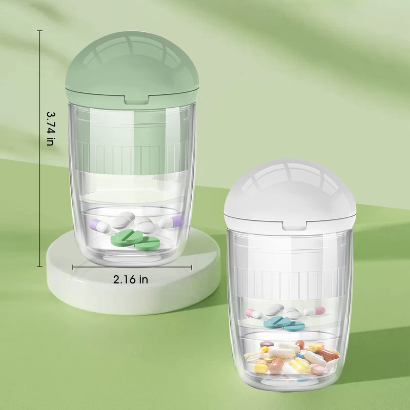 Pill Cutter Splitter with Dispenser, Pill Cutter for Small or Large Pills, Crushes Pills, Vitamins, Tablets, Stainless Steel Blade, Removable Drinking Cup (Green-1) Green-1