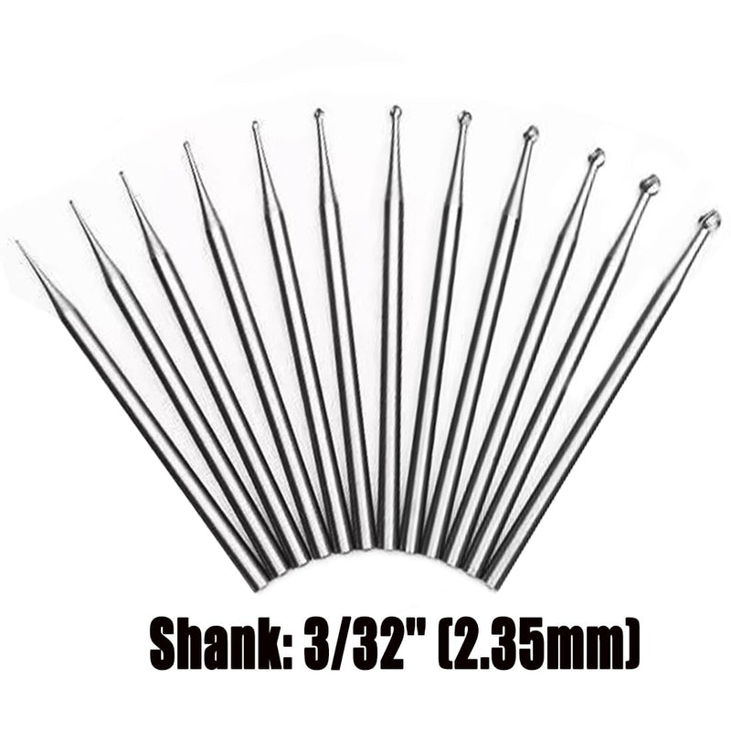 12 Pcs Round Ball Burr - 3/32'' Shank Jewelry Micro Engraving Burs Ball Shape Cutting Bits Lapidary Making Tools (004-020)