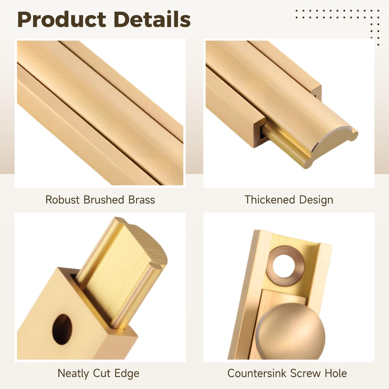 4 Sets Brass Surface Bolt, 3 in Brushed Brass Slide Bolt Lock with Screws, Sliding Door Latch Bolt for Cabinet Door, Closet, Bathroom, Bedroom, Barn Door, Home Security