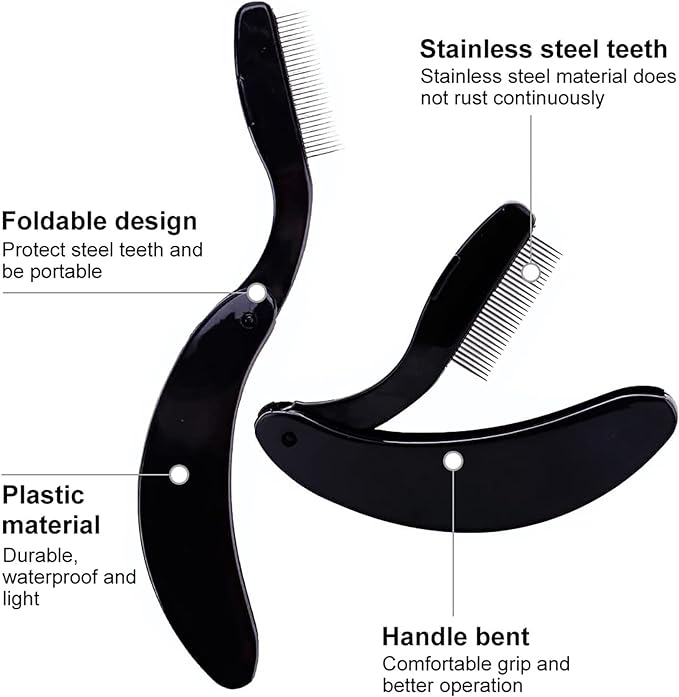 ARYRA Mascara Comb, Stainless Steel, Makeup Type, Folding Type, Foldable, Portable, Compact, Thin Eyelashes, Separate, Stainless Steel, Black - NewNest Australia