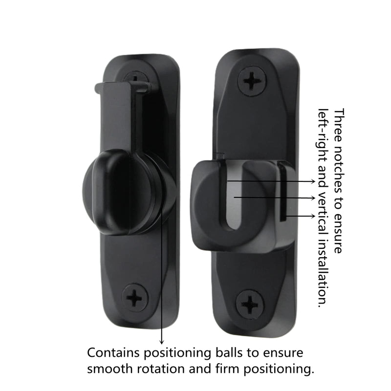 Flip Door Latch Black 180 Degree Heavy Duty Bar Gate Latches Safety Door Lock, Bold Thickened Anti-Rust Update Design (90-180Filp Door Latch)