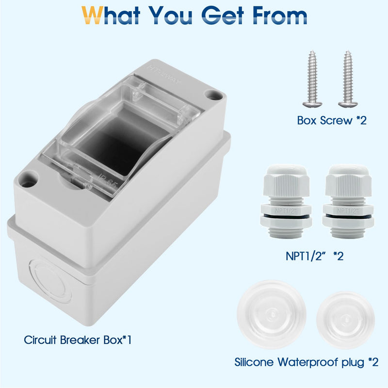 Waterproof Distribution Protection Box, ABS Plastic Breaker Electrical Box and Transparent Cover IP65, for Indoor Outdoor Wall Circuit Breaker (HT-2WAY) HT-2WAY(2.4x3.7x4.9 IN)